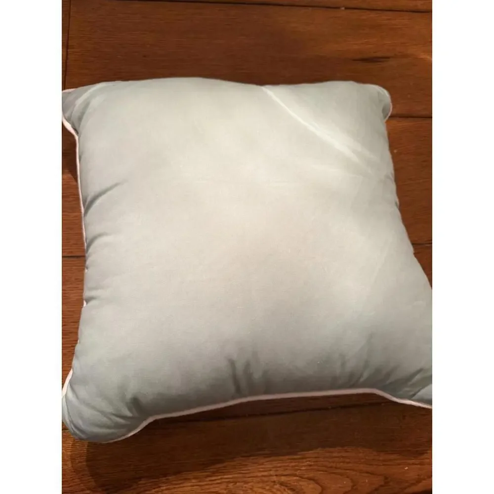 16” Decorative Throw Pillow Embroidered Teal White Gray